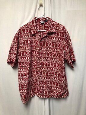 US Expedition Hawaiian Shirt Mens Size XL Red White Short Sleeve Button Up
